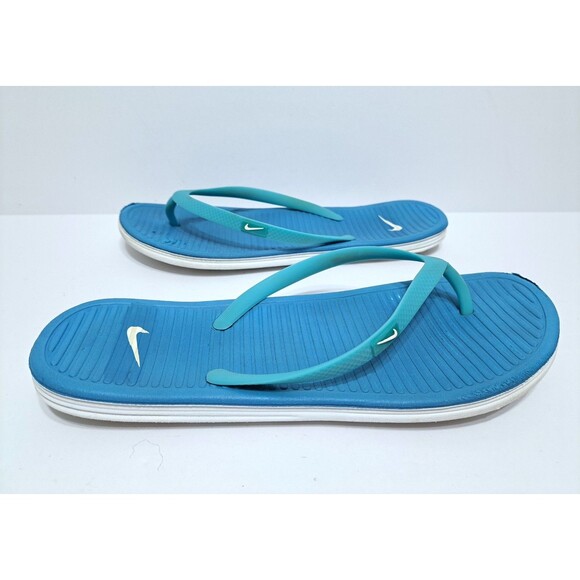 Nike Solarsoft Womens Size 8 Thong Flip Flop Blue Sandals Lightweight Blue White - Picture 3 of 8